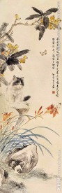 花间伺蝶图