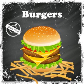 复古汉堡与薯条海报矢量素材