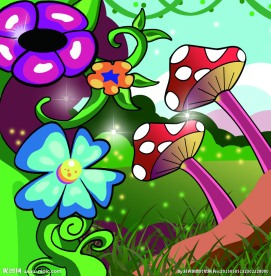 动漫卡通风景 蘑菇鲜花