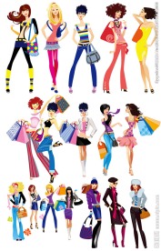 潮流时尚购物女郎矢量素材