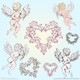 天使爱心花纹矢量素材