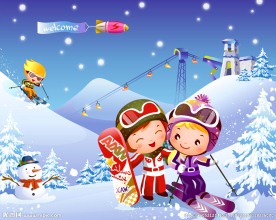 卡通儿童滑雪矢量图