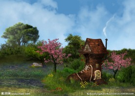 蓝天白云山田风景