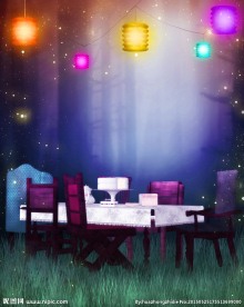 草地灯笼灯光图片