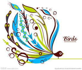 彩绘花纹长尾鸟矢量素材