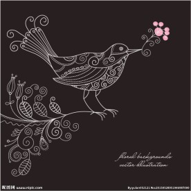 手绘花纹小鸟矢量素材