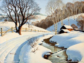 油画雪景