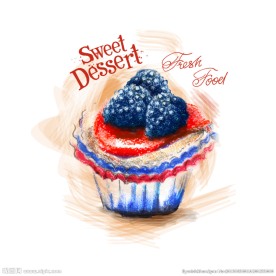 水彩绘纸杯蛋糕