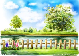 蓝天白云河流背景