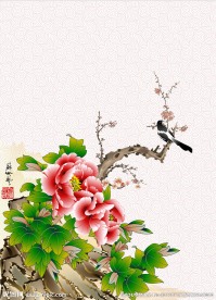 牡丹红梅水墨图