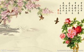 花开富贵背景墙壁画