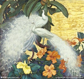 孔雀油画