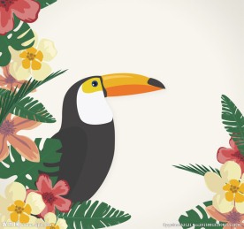 热带花卉与托哥巨嘴鸟矢量素材