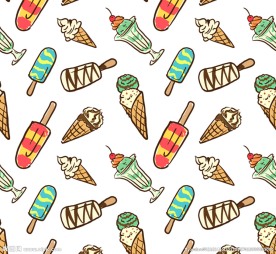 彩绘冰淇淋无缝背景矢量图
