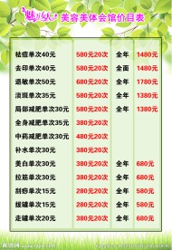美容美体价格表