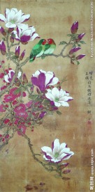 玉兰双禽图