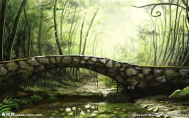 手绘森林石拱桥