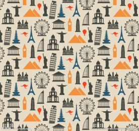 世界名胜无缝背景矢量素材