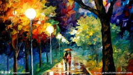 路上的情侣油画