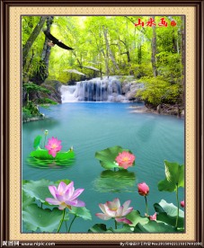 荷花风景画 山水风景