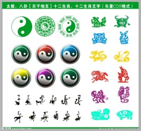 太极十二生肖天干地支剪纸