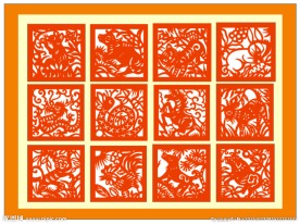 方型十二生肖纹样剪纸
