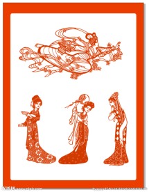 飞天古代仕女传统民间剪纸纹样