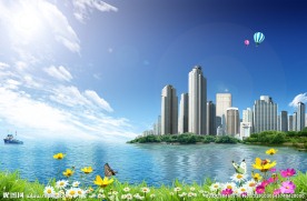 海滨城市楼房背景
