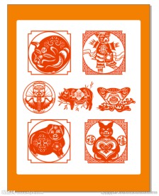 招财招福元宝猪剪纸纹样