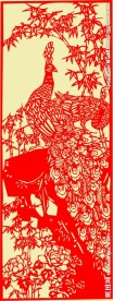 竹林孔雀窗花剪纸纹样