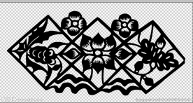 莲花水纹三联窗花剪纸纹样