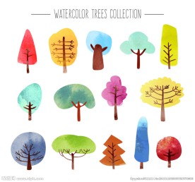 水彩树木设计矢量素材