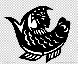 鱼型与人头像异形窗花剪纸