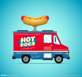 卡通热狗快餐车矢量素材