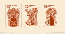 中国风传统脸谱剪纸纹样