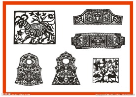 鹤鹿等异形剪纸窗花纹样6幅