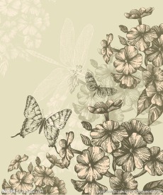 复古手绘蝴蝶花卉矢量素材