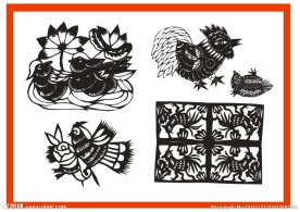 鸳鸯飞鸟等异形剪纸窗花纹样5幅