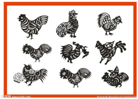 公鸡母鸡异形剪纸窗花纹样9幅