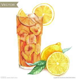 水彩柠檬鸡尾酒