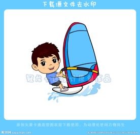 原创卡通冲浪男孩矢量造型图