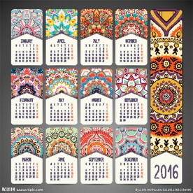 绚丽花盘2016日历矢量素材