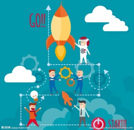 火箭与宇航员插画矢量素材