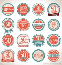 彩色50周年纪念标签矢量