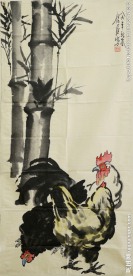 国画竹子公鸡