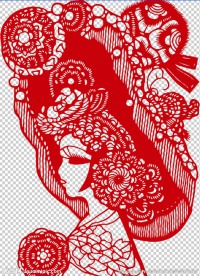 带帽子的民族少女侧面头像剪纸