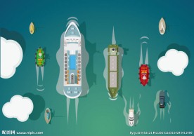 河流中航行的船舶俯视图