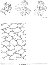线描莲花流水EPS矢量