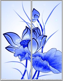 青花瓷色调荷花移门