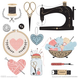 彩绘针线缝衣矢量素材